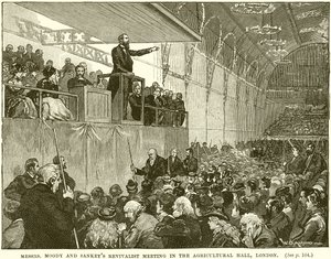 Herrar Moody och Sankeys Revivalist möte i Agricultural Hall, London av English School