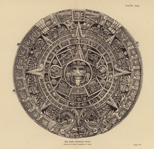 Mexiko: Den aztekiska kalenderstenen (gravyr) av English School