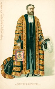 Michael Edward Hicks Beach, finansminister (färglitografi) av English School