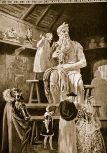 Michelangelo skapar den kolossala statyn av Moses av English School