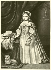 Miss Campion, håller i en hornbok (gravyr) av English School