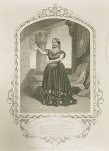 Miss Glyn som Cleopatra, Akt II Scen 5, i Antony and Cleopatra av William Shakespeare (1564-1616) graverad av George Hollis (1792-1842) från en daguerreotypi av Paine of Islington av English School
