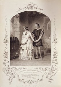 Miss Jenny Marston som Perdita och Mr F. Robinson som Florizel, akt IV scen 3, i The Winters Tale av William Shakespeare (1564-1616) graverad av Thomas Sherratt (fl.1860-80) från en daguerreotypi av Pa av English School