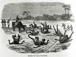 Mode of Salutation, illustration från "Great African Travellers, from Mungo Park to Livingstone and Stanley", en roman av William H.G. Kingstone, första gången publicerad 1874. av English School