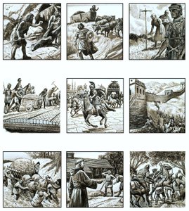 Montage av bilder om vägarnas historia av English School