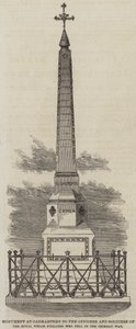 Monument i Carmarthen till officerarna och soldaterna från Royal Welch Fusiliers som stupade i Krimkriget (gravyr) av English School