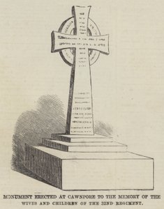 Monument uppfört vid Cawnpore till minnet av fruarna och barnen från 32:a regementet (gravyr) av English School