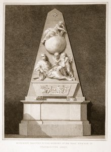 Monument uppfört till minnet av Sir Isaac Newton i Westminster Abbey, illustration från David Humes The History of England, pub. av R. Bowyer, London, 1812 av English School