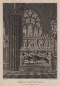 Monument över biskop Stapledon, grundare av Exeter College, Oxford, i Exeter Cathedral (gravyr) av English School