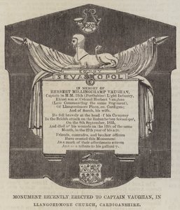 Monument nyligen uppfört till kapten Vaughan, i Llangoedmore Church, Cardiganshire (gravyr) av English School