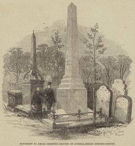 Monument till Defoe nyligen uppfört i Bunhill-Fields Burying-Ground (gravyr) av English School