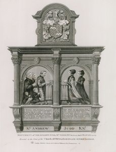 Monument till Sir Andrew Judd, sheriff och borgmästare, i St Helens Bishopsgate, London av English School