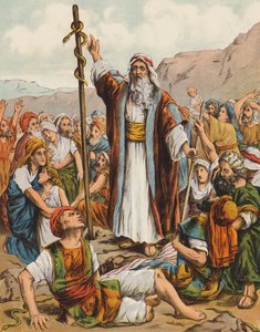 Moses och ormen av mässing (färglitografi) av English School