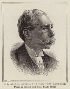 Alfred Austin, den nya poetpristagaren (gravyr) av English School