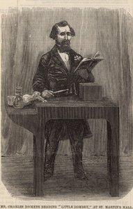 Mr Charles Dickens läser Little Dombey i St Martins Hall av English School