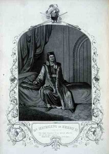 Mr Macready som Henry IV, akt III, scen 1, i Henry IV av William Shakespeare (1564-1616) (gravyr) av English School