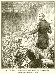 Herr Plimsoll talar i underhuset om sjöfartsintressen, 1870 av English School