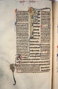 Ms.27, f.97v: Sida från en blankad kopia av Nya testamentet (vellum) av English School
