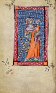 Ms 1-2005, f.1v: St. Andrew, miniatyr från Macclesfield Psalter, Use of Sarum, East Anglia, c.1330 av English School