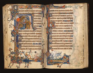 Ms 1-2005, ff.182v-183r: David ber, historisk initial från Macclesfield Psalter, Use of Sarum, East Anglia, ca 1330 av English School