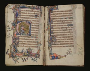 Ms 1-2005, ff.207v-208r: Jesaja ber, historisk initial från Macclesfield Psalter, Use of Sarum, East Anglia, ca 1330 av English School
