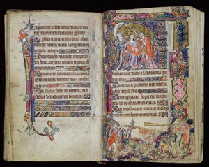 Ms 1-2005, ff.38v-39r: The Anointing of David, historik D initial från Macclesfield Psalter, Use of Sarum, East Anglia, ca 1330 av English School