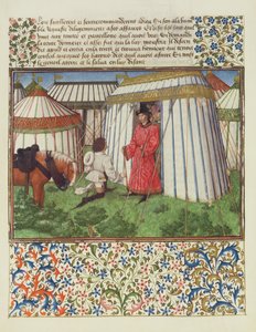 Ms. 2597 Desire knäböjer framför Honor och ber om hjälp från Heart, faksimilutgåva av Livre du Coeur dAmours Espris av Rene dAnjou av English School