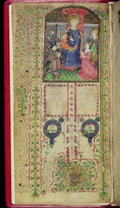 Ms 41-1950, f.2v: Dedikationssida från en timbok som tillhör Margaret Beauchamp, ca 1424 av English School