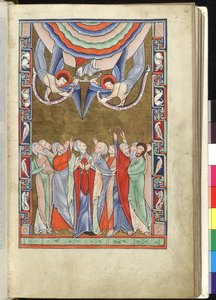 Ms Hunter 229 f.14r The Ascension, från Hunterian Psalter, c.1170 (penna & bläck och tempera på veläng) av English School