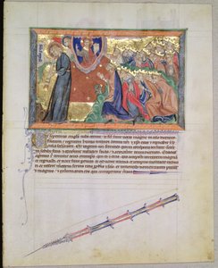 Ms L.A. 139-Lisboa fol.28 Den 7:e ängeln som blåser i sin trumpet och de 24 äldste som dyrkar Gud, från Gulbenkian Apocalypse, ca 1265-70 av English School