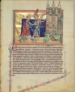 Ms L.A. 139-Lisboa fol.74 En ängel som visar det nya Jerusalem för St. John the Evangelist, från Gulbenkian Apocalypse, c.1265-70 av English School