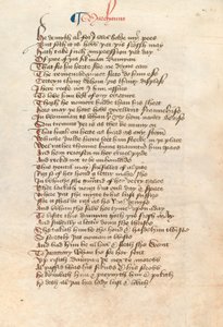 Ms. New Coll 314, f90v, The Canterbury Tales av Geoffrey Chaucer (penna och bläck på veläng) av English School