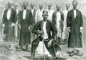 Mtesa, Ugandas kejsare och andra hövdingar (litho) (bw foto) av English School