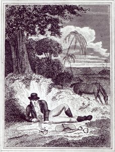 Mungo Park i Afrika, en illustration från "Travels in the interior districts of Africa: performed in the years 1795, 1796, and 1797", publicerad 1816 (tryck) av English School