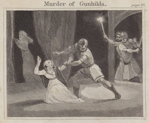 Mordet på Gunhilda (gravyr) av English School