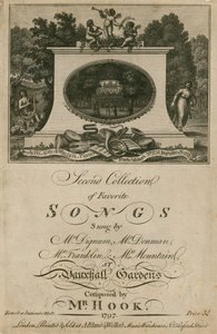 Musikmusik som samlar favoritlåtar som sjungs på Vauxhall Gardens, London, komponerade av Mr Hook av English School
