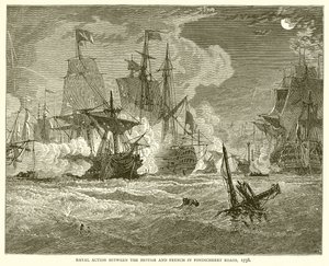 Sjöstrid mellan britterna och fransmännen på Pondicherry Roads, 1758 av English School