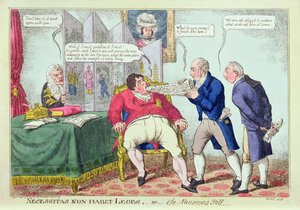 Nödvändighet har inga lagar, eller illamåendepillret, 1823 (handfärgad gravyr) av English School