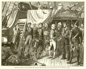 Nelson tar emot svärden ombord på San Josef i slaget vid St. Vincent, 1797