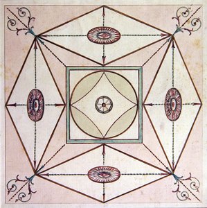 Neo-klassisk takdesign, Ugbrook Park, Devon, ca 1770 (akvarell på papper) av English School