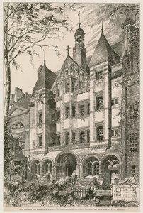 Ny kyrka och prästgård för den franska protestantiska kyrkan, London av English School