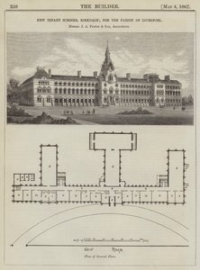 New Infant Schools, Kirkdale; för församlingen i Liverpool, herrarna JA Picton och son, arkitekter (gravyr) av English School