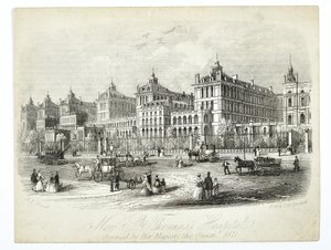 New St. Thomass Hospital, öppnat av Hennes Majestät Drottningen 1871, pub. J.T. Trä av English School