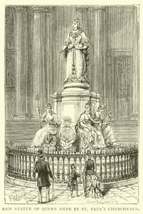 Ny staty av drottning Anne i St Pauls Churchyard av English School