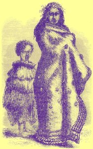 New Zealand Woman and Boy, illustration från Notable Voyagers av William Kingston, publicerad 1885 (digitalt förbättrad bild) av English School