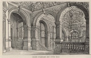 Ny byggnad av Constitutional Club på Northumberland Avenue: Stor trappa och övre hallen av English School