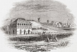 Newmarket Racecourse, Newmarket, England under Karl I:s tid, från Old England: Ett bildmuseum, pub. 1847 av English School