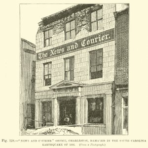 News and Courier Office, Charleston, skadad i jordbävningen i South Carolina 1886 av English School