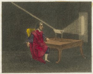Newton upptäcker ljusets natur (kolorerad gravyr) av English School