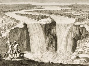 Niagara Falls, efter en skiss gjord av fader Hennepin 1677, från 